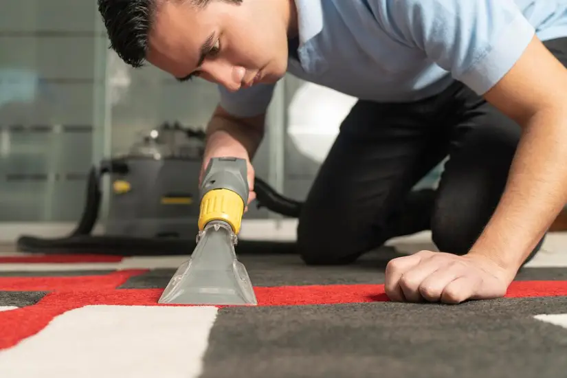 Professional cleaning services treating a carpet to remove allergens