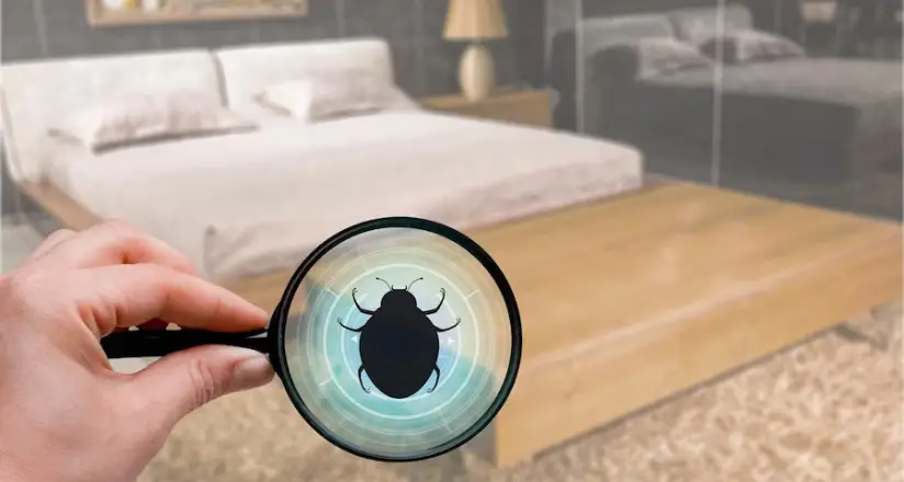 Person using a flashlight to inspect and identify bed bugs in the seams of a mattress.