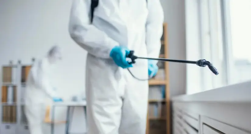 Worker sealing cracks and crevices to prevent bed bugs from entering and spreading